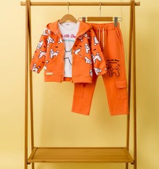 تصویر ست لباس دخترانه ۳ تکه طرح لاما جنس کتان کش 