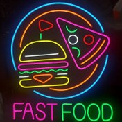 تصویر تابلو نئون پلکسی فست فود( نعون، نیون فلکسی پیتزا و همبرگر) fast food 