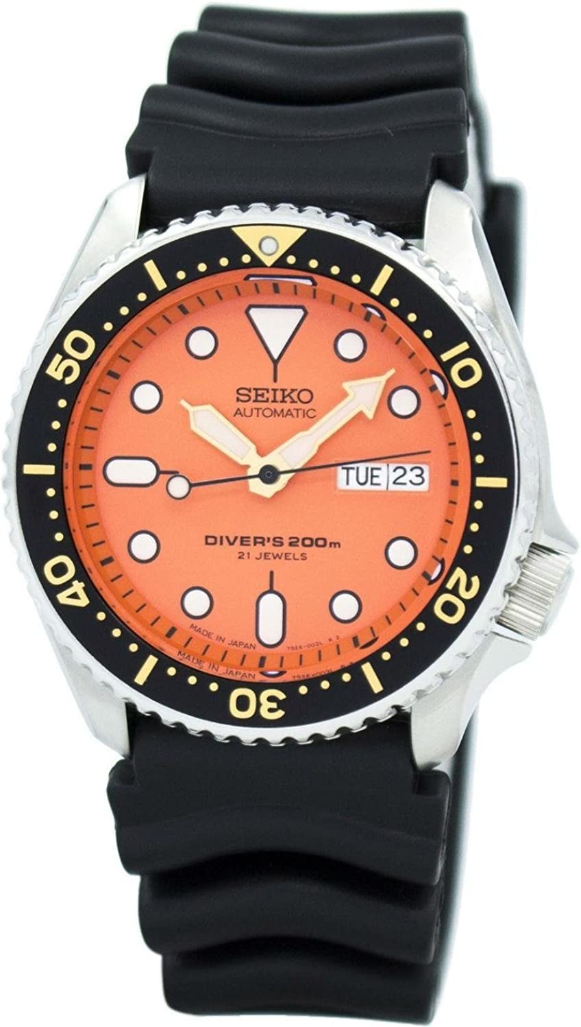 Seiko diver orange dial automatic sale mens watch skx011j1