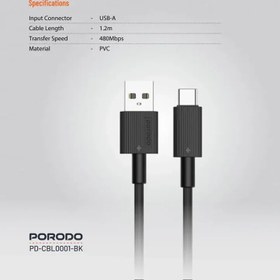 تصویر کابل Porodo USB به Type-C پی وی سی 1.2 متر - مدل Porodo USB A to C PVC Cable 1.2m - Black (PD-CBL0001-BK) 