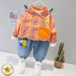 تصویر شومیز و شلوار جین پسرانه زرافه ای 076 - سایز Giraffe Boys' shirts and jeans