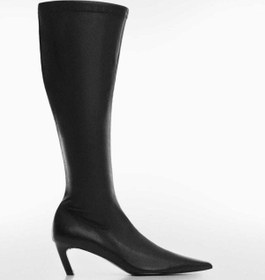 تصویر بوت زنانه مانگو مدل 774064954 با پاشنه کوتاه چرم سیاه 