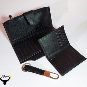 تصویر ست کیف پول و جاکلیدی و جاکارتی چرم طبیعی کد 143 wallet set