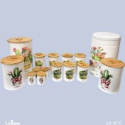 تصویر سرویس آشپزخانه 15 پارچه دکور سفید کاکتوس ساده بامبو یونیک کد UN-8070 