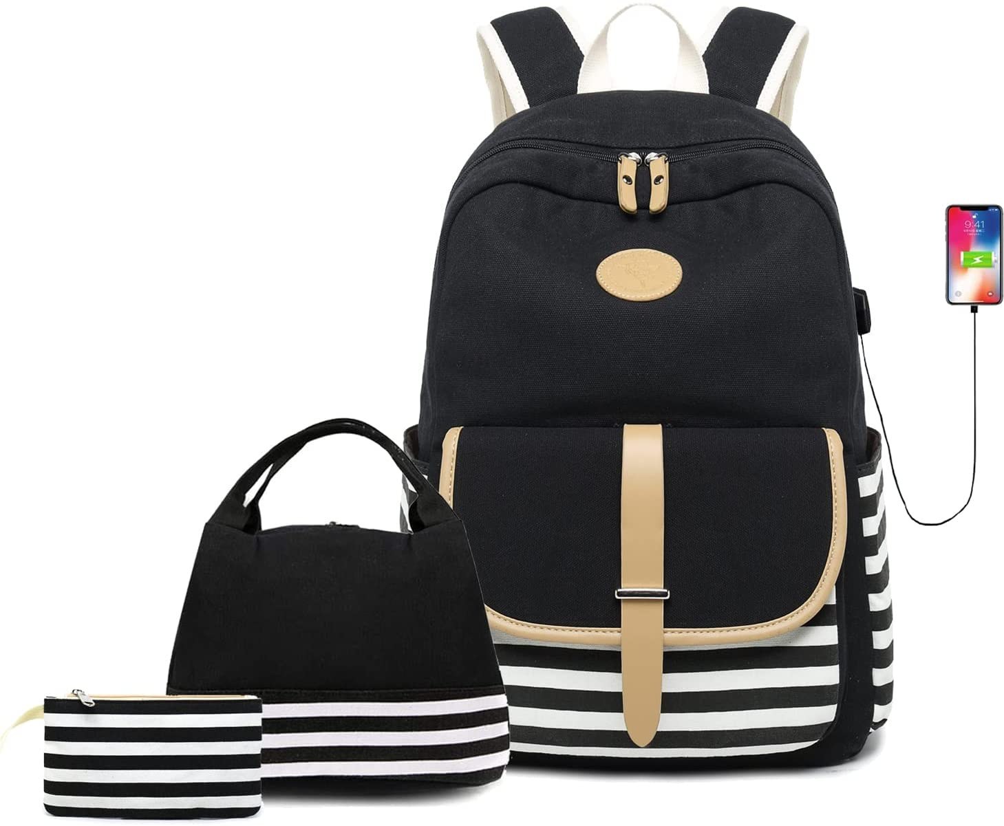 خرید و قیمت FLYMEI Cute Backpack for Girls, Bookbags for Women 15.6'' Laptop  Backpack with USB Charging Port, Lightweight Backpack for Teens 3in1 Black  Backpack With Usb Port | ترب