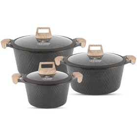 تصویر سرویس قابلمه گرانیتی 6 پارچه لایف اسمایل مدل MR-6-2 سایز 16 تا 24 Granite pot service, 10 pieces of Life Smile model FLCM10