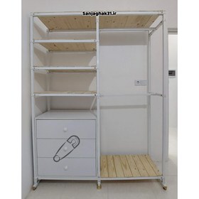 تصویر رگال لباس ۲ آویزه با دراور ۳ کشو و شلف 