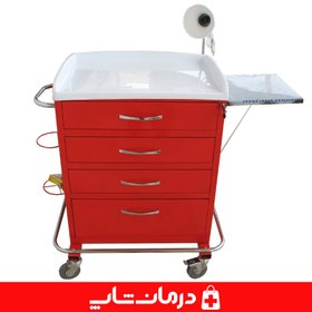 تصویر ترالی اورژانس 5 کشو استاندارد ترالی قرمز فلزی اورژانس 