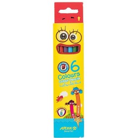 تصویر مداد رنگی 6 رنگ مقوایی آریا مداد رنگی آریا