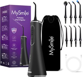 تصویر نخ دندان پیشرفته بی سیم MySmile LP211 برای دندان ها با 5 حالت تمیز کردن با برق شارژی نخ دندان دندان 8 جت جایگزین جت شیری ضد آب IPX 7 با کیسه ذخیره سازی مسافرتی (مشکی) - ارسال 20 روز کاری MySmile LP211 Cordless Advanced Water Flosser for Teeth 5 Cleaning Modes Rechargeable Power Dental Flosser 8 Replacement Jet Tips IPX 7 Waterproof Dental Irrigador with Travel Storage Pouch (Black)