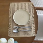 تصویر زیربشقابی مستطیل رافیا، قهوه ای / کرم 