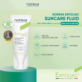 تصویر کرم ضد آفتاب نوروا مدل اکسفولیاک برای پوست های چرب و مستعد آکنه Noreva Exfoliac Matifying Suncare Fluid Spf50+ 40ml 