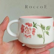 تصویر فنجون سرامیکی دستساز طرح گل رز Handmade ceramic cup rose flower design