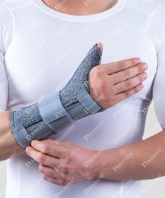 تصویر مچ شست بند نئوپرنی آتل دار (چپ و راست) پاک سمن <br><br><p class="align">Paksaman Neoprene Thumb Wrist Splint with Hard Bar</p> 