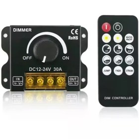 تصویر دیمر دی سی 24-12ولت ولومی تک کانال 30 آمپر ریموت دار RF DIMMER DC 12-24 V_ RF_ 30A 1channel