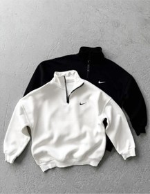 تصویر هودی زنانه نایک نیم زیپ سایز فری رنگ مشکی و سفید 