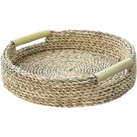 تصویر سینی حصیری گرد مدل دسته بامبو 