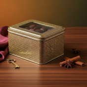 تصویر قوطی فلزی مستطیل سانت طلق دار طرح خاتم ارتفاع 7 سانت 