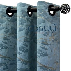 تصویر پرده مخمل طلاکوب فیروزه ای کالیفرنیا 