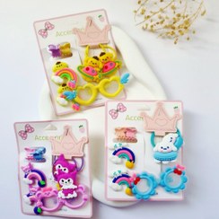 تصویر ست اکسسوری مو دخترانه مدل کرومی و دوستان شامل کش مو، گیره و مینی کلیپس رنگی 