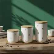 تصویر پاسماوری سرامیکی طرح‌دار با درب چوبی کد11 Patterned ceramic bank with wooden door code11