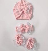 تصویر ست سه تیکه بغل گیپور - کرم نخودی / 3 تا 6 ماه 