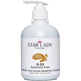 تصویر شامپورنگ قهوه ای روشن8.23 حجم 300میل استار لیدی Star Lady Light Brown 8.23 Hair Color Shampoo 300ml