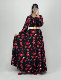 تصویر پیراهن کلوش گل قرمز 