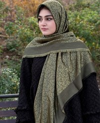 تصویر روسری نخ ابریشم ژاکارد لمه قواره۱۴۰طرح گل شنل - سبز زیتونی 