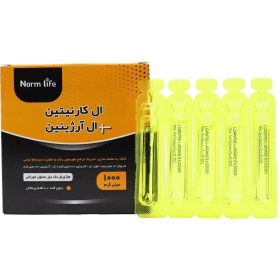 تصویر ویال ال کارنیتین و ال آرژنین 1000 میلی گرم نورم لایف 10 عدد Norm Life L Carnitine And L Arginine 10 Single Dose Vials