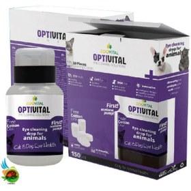 تصویر محلول تمیز کننده چشم سگ و گربه زوویتال به همراه پد Zoovital optivital حجم ۱۵۰ میلی لیتر 