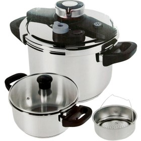 تصویر زودپز دوقلو یونیک آلمان 7+5 لیتری unique german twin pressure cooker7 + 5 liters l