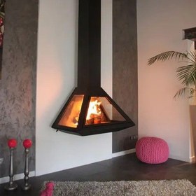 تصویر شومینه معلق چند ضلعی تمام شیشه Hanging polygonal fireplace