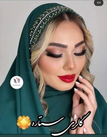 تصویر هدشال مجلسی جواهردوزی مدل طاووس - ساتن امریکایی / مشکی 