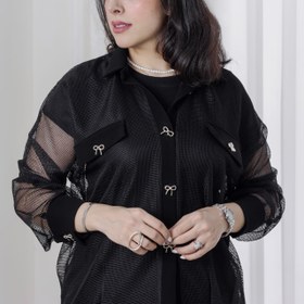 تصویر بامبرجکت توری مشکی پاپیون 