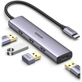 تصویر هاب چهار پورت USB-C به USB 3.0 یوگرین مدل CM473 20841 Hub UGREEN USB-C CM473 20841 15cm