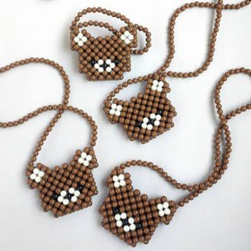 تصویر کیف مرواریدی مهره‌ای طرح خرسی - قهوه ای pearl bear bag