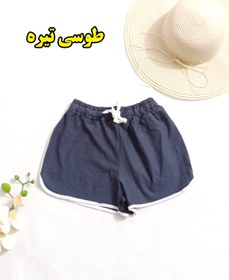 تصویر جدیدترین مدل شورتک نواردار زنانه تیپ لاکرا فول کش اعلا ورزشی رنگی - سورمه ای The newest model Striped shorts female Lakra brigade full elastic great sporty colored