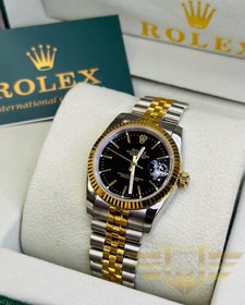 تصویر ساعت مچی رولکس دیت جاست رنگ سیلور گلد صفحه مشکی | ROLEX DATEJUST 