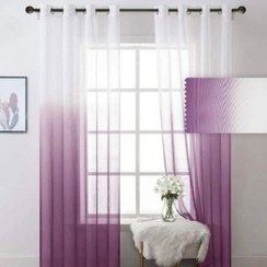 تصویر پرده پانچی حریر دو رنگ بنفش 