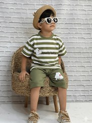 تصویر "خرید ست بچگانه تابستانی – تیشرت پنبه‌ای راه راه و شلوارک کتان | طرح خرگوش کیوت | موجود در ۴ رنگ (زرد، صورتی، سبز، قهوه‌ای)" "ست تابستانی دخترانه و پسرانه با طرح خرگوش بامزه – تیشرت پنبه‌ای نرم + شلوارک کتان خنک | موجود در ۴ رنگ جذاب"