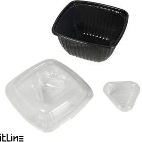 تصویر ظرف یکبار مصرف پلی پروپیلن همراه در شفاف و سس کاپ مثلثی M600 مهرپارسا (کارتن ۲۰۰ عددی) 