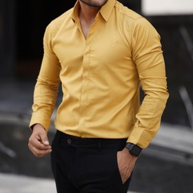 تصویر پیراهن خردلی مردانه Very special satin satin mustard shirt