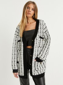 تصویر بافتنی بلند جیب دار زنانه شیری-سیاه برند Cool & Sexy کد 1600926476 