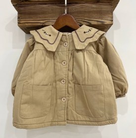 تصویر پالتو دخترانه خز یقه گلدوزی سایز ۱ تا ۶ سال 