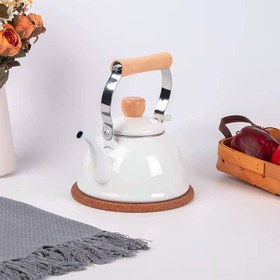 تصویر کتری لعابی دسته بامبو L36 