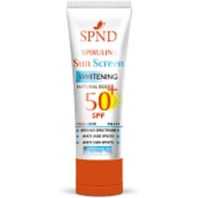 تصویر ضد آفتاب روشن کننده spnd حاوی جلبک اسپیرولینا +spf50 (بژ روشن) تیوپی 