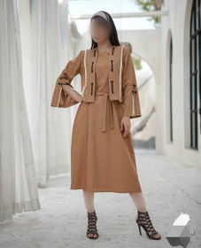 تصویر ست کت سارافون لینن شسته شده - کرم 