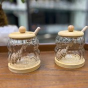 تصویر ظرف عسل شیاردار دو طبقه درب و زیره بامبو 