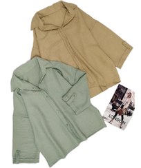 تصویر شومیز باکسی زنانه لینن پفکی حصیری رنگ نسکافه ای 